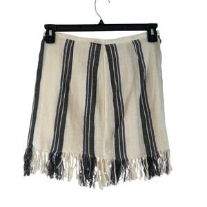 NWOT Lemlem Fringe Hem Mini Skirt, Off-White/Gray Striped, Women's Small (Est.)